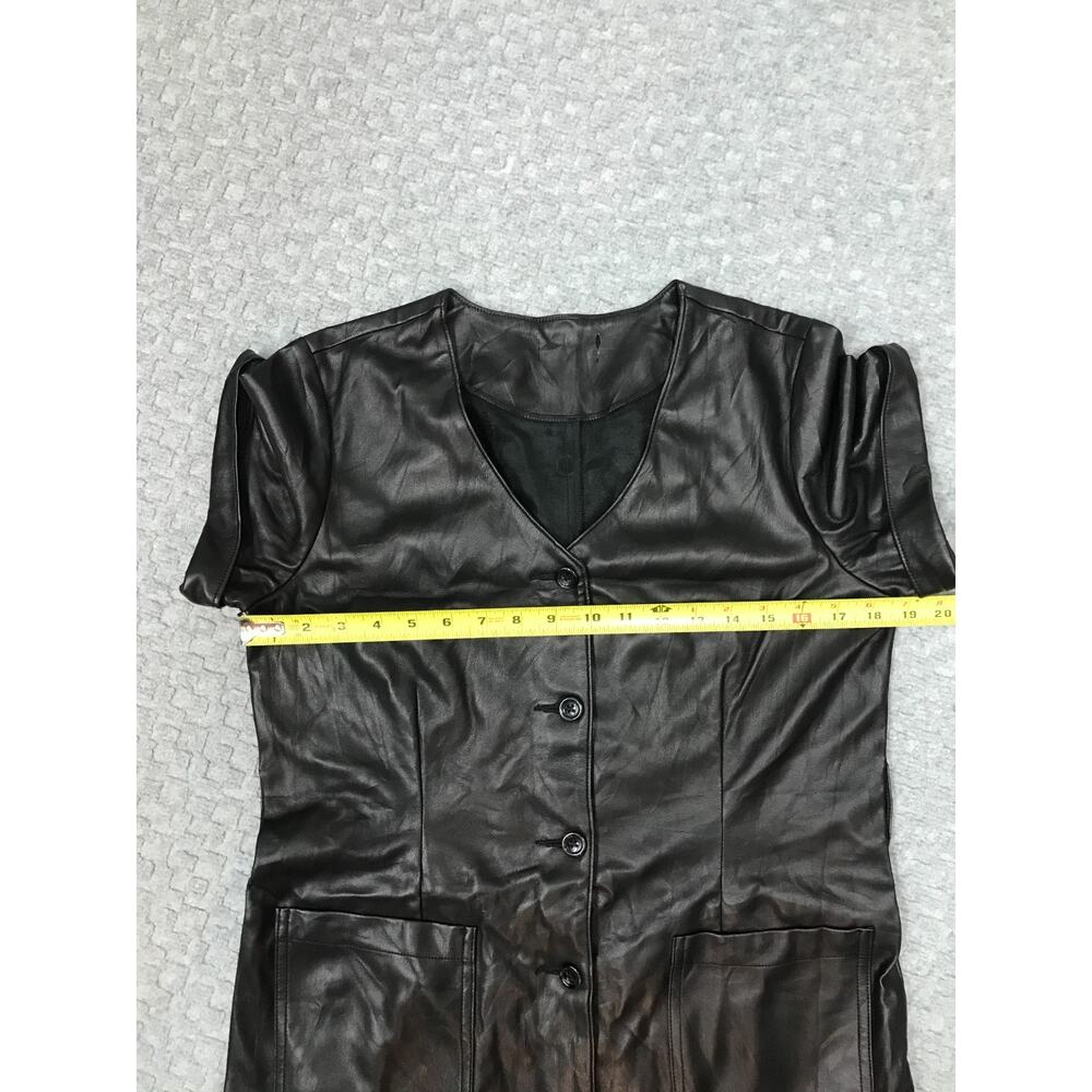 Faux Leather Dress Womens Medium Short Sleeve Button Front Pockets Edgy Modern - Picture 3 of 16